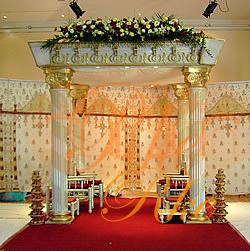 white gold roman indian design theme wedding mandap for nri wedding