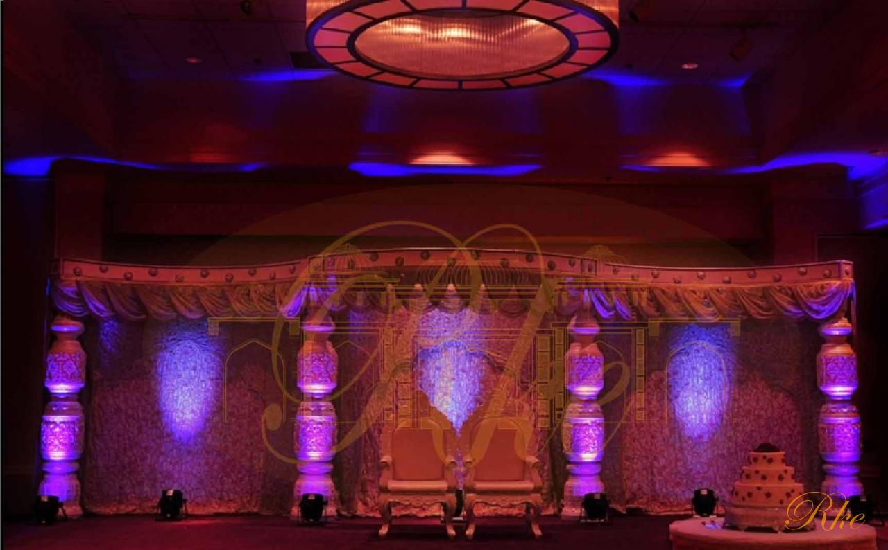 round colourful wedding mandap with stage for foreigners