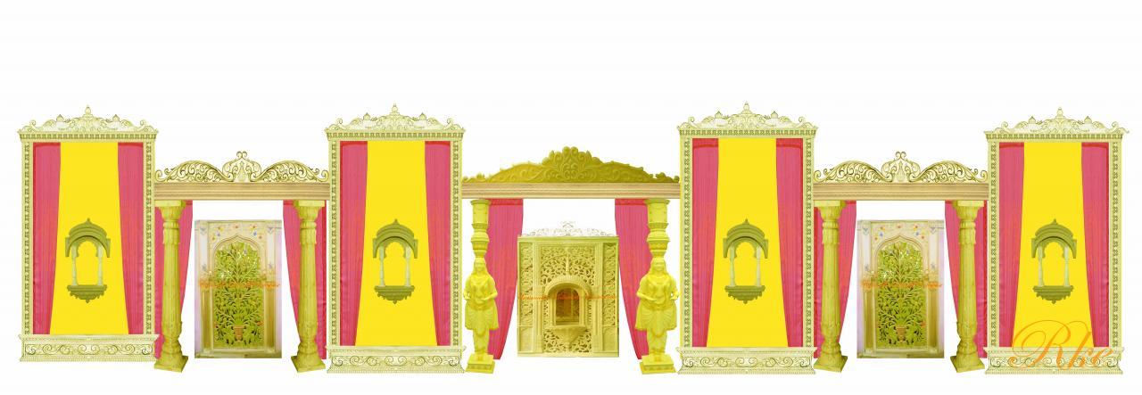 Large concept wedding stage design in indian rajasthani theme 